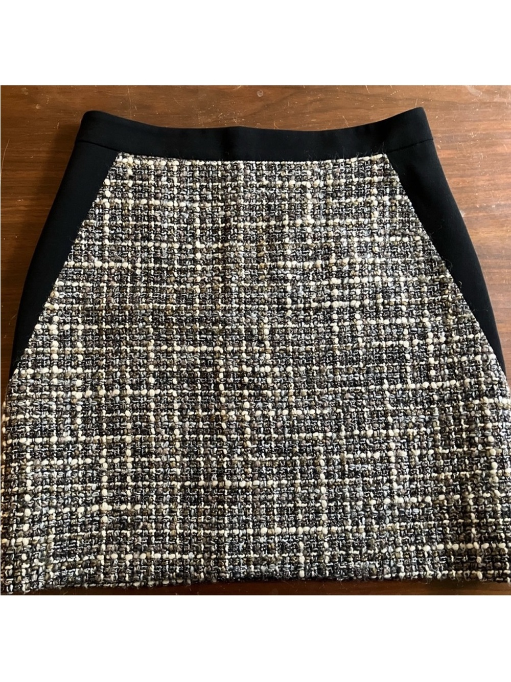 Textured Tweed Mini Skirt with Black Side Panels